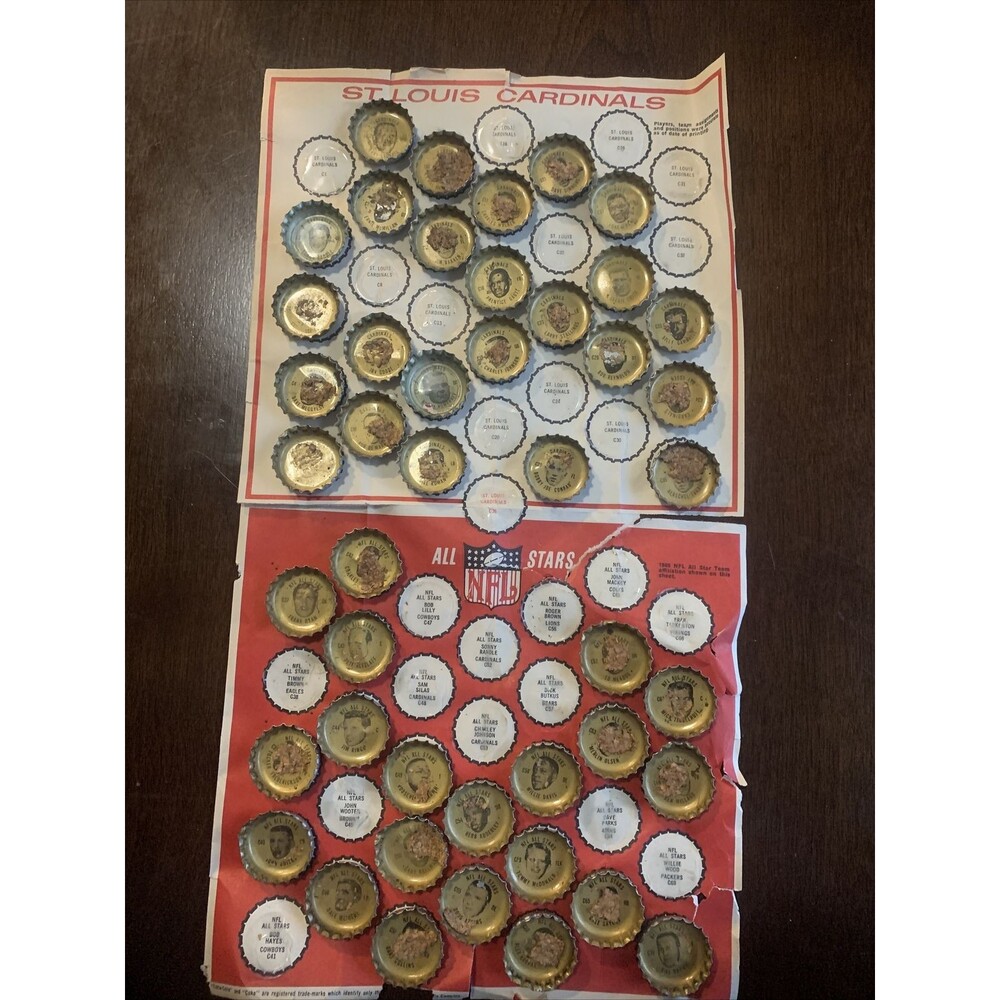 1966 Coke ST. LOUIS CARDINALS & NFL ALL-STARS Bottle Caps With Pamphlet